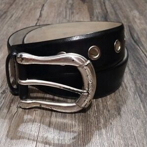 MK Michael Kors Genuine Leather Black Belt Womens Size Small Chunky Buckle Belt